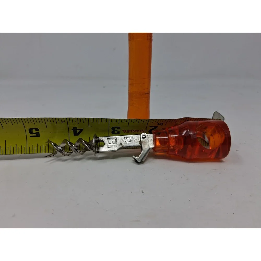 VTG Amber Plastic T-Handle Corkscrew Made in Italy Wine Opener Portable MCM. U